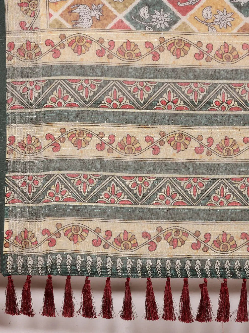 Soft Linen Kalamkari Block Print Party Wear Saree