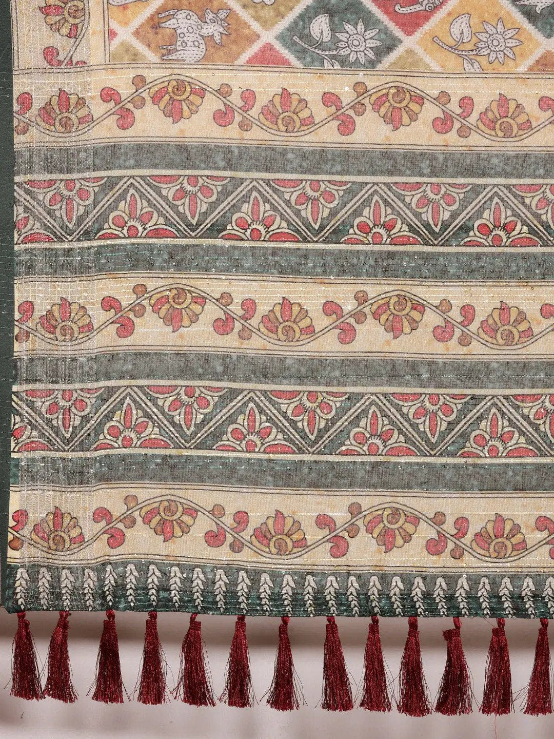 Soft Linen Kalamkari Block Print Party Wear Saree