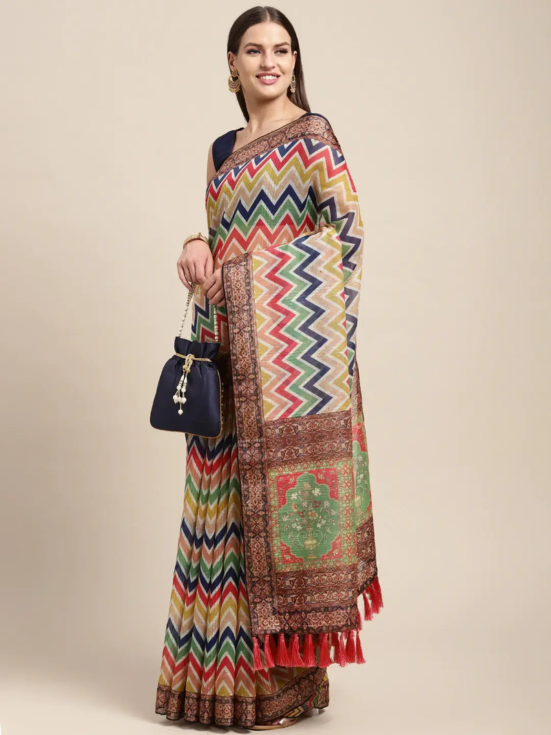 Soft Linen Leheriya Print With Sequence Work Saree