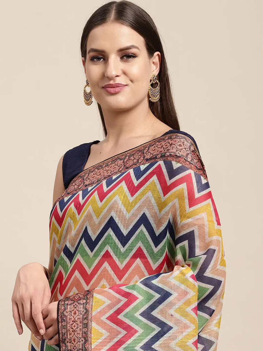 Soft Linen Leheriya Print With Sequence Work Saree