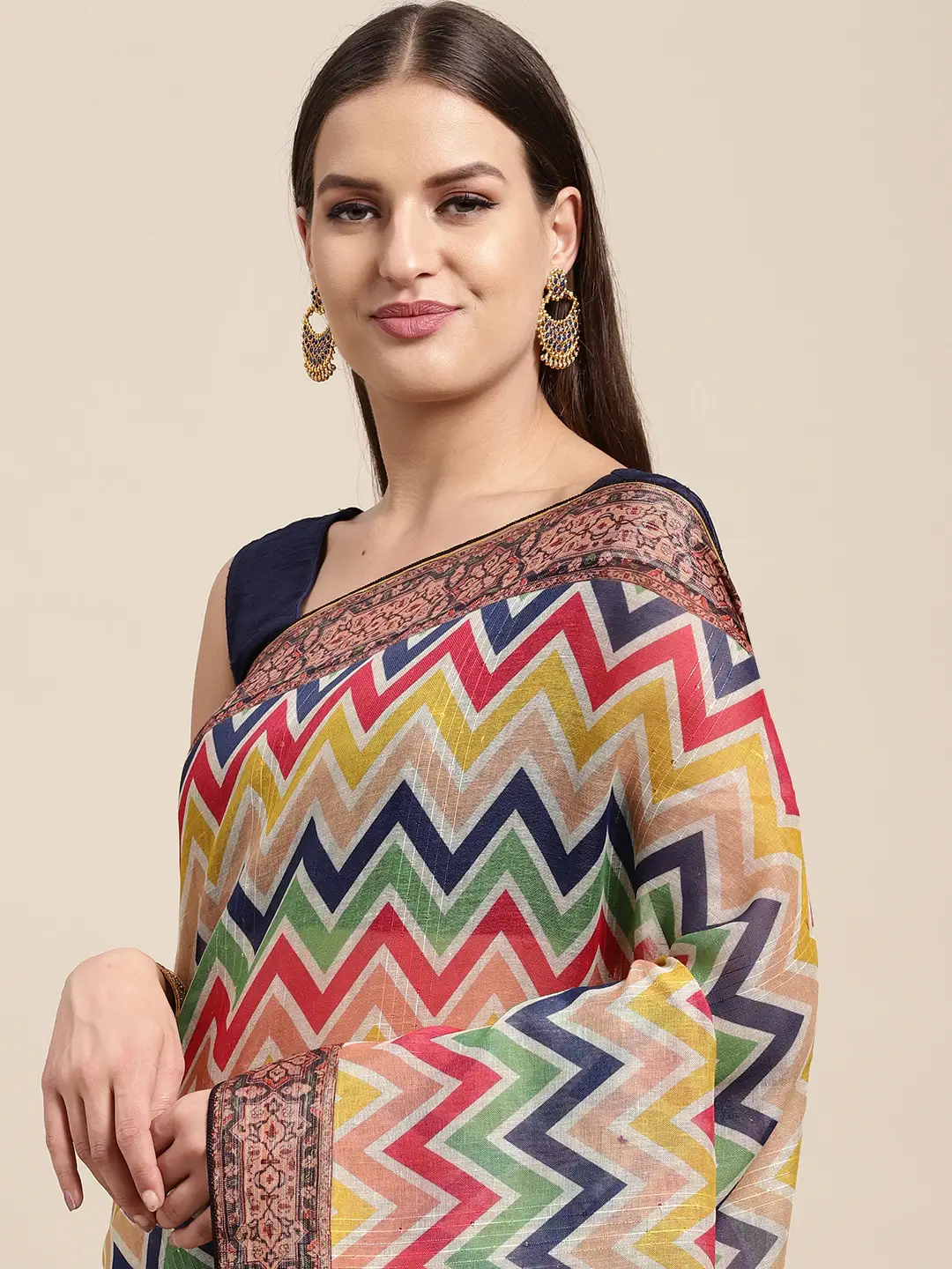 Soft Linen Leheriya Print With Sequence Work Saree