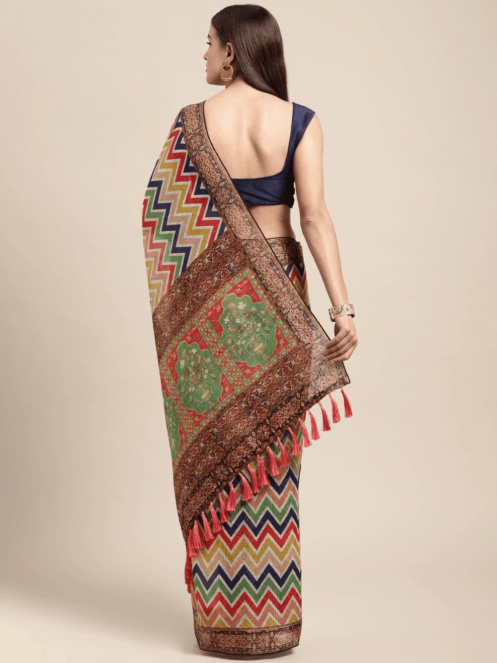 Soft Linen Leheriya Print With Sequence Work Saree