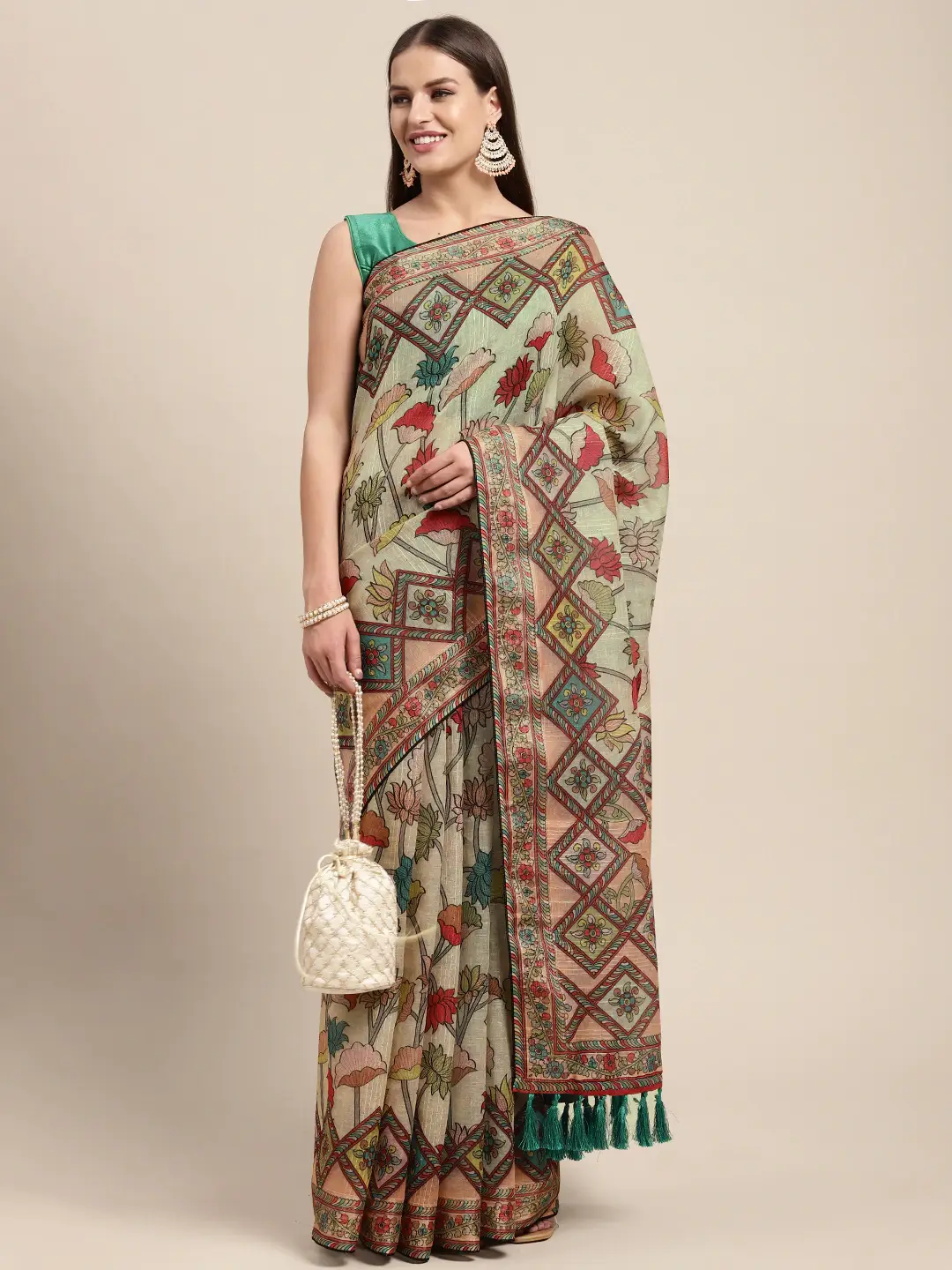 Soft Linen Kalamkari Print Party Wear Saree