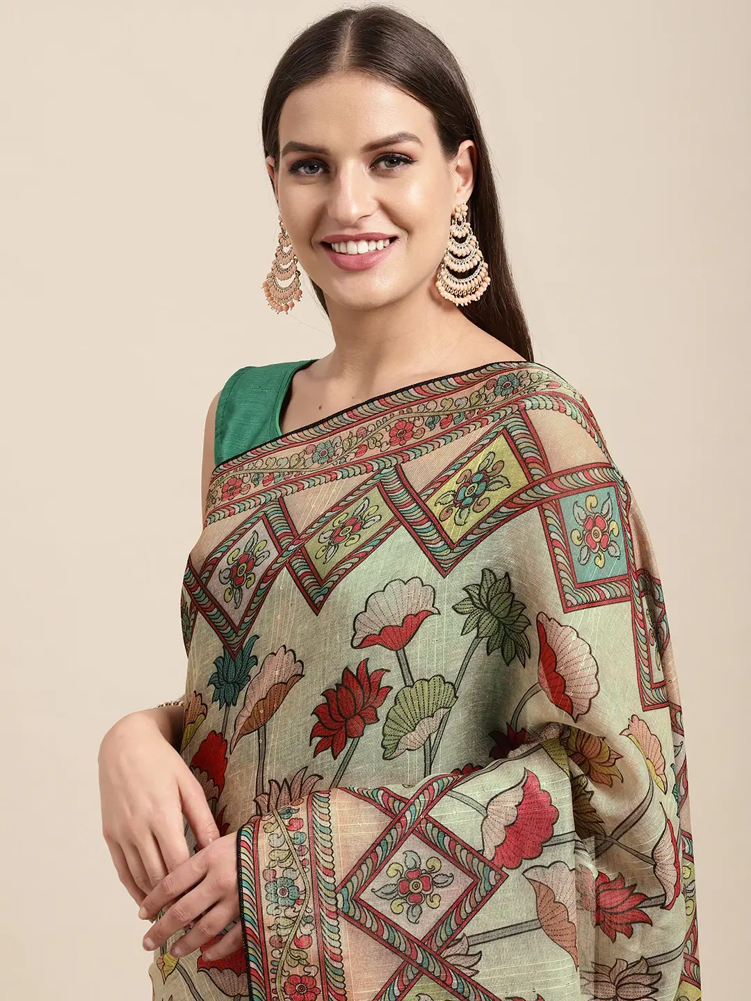 Soft Linen Kalamkari Print Party Wear Saree