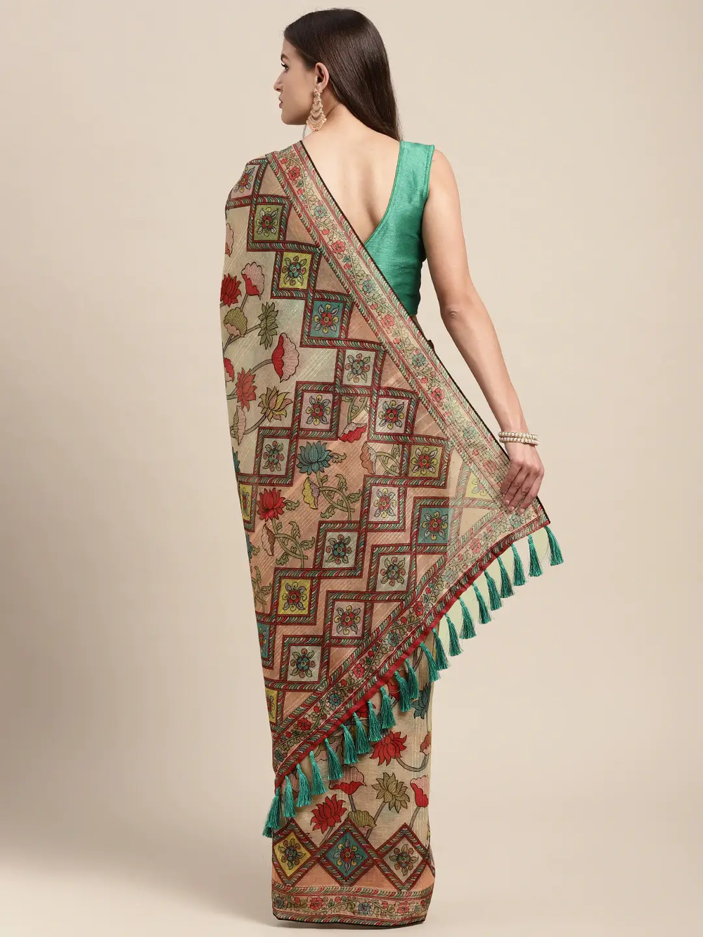 Soft Linen Kalamkari Print Party Wear Saree
