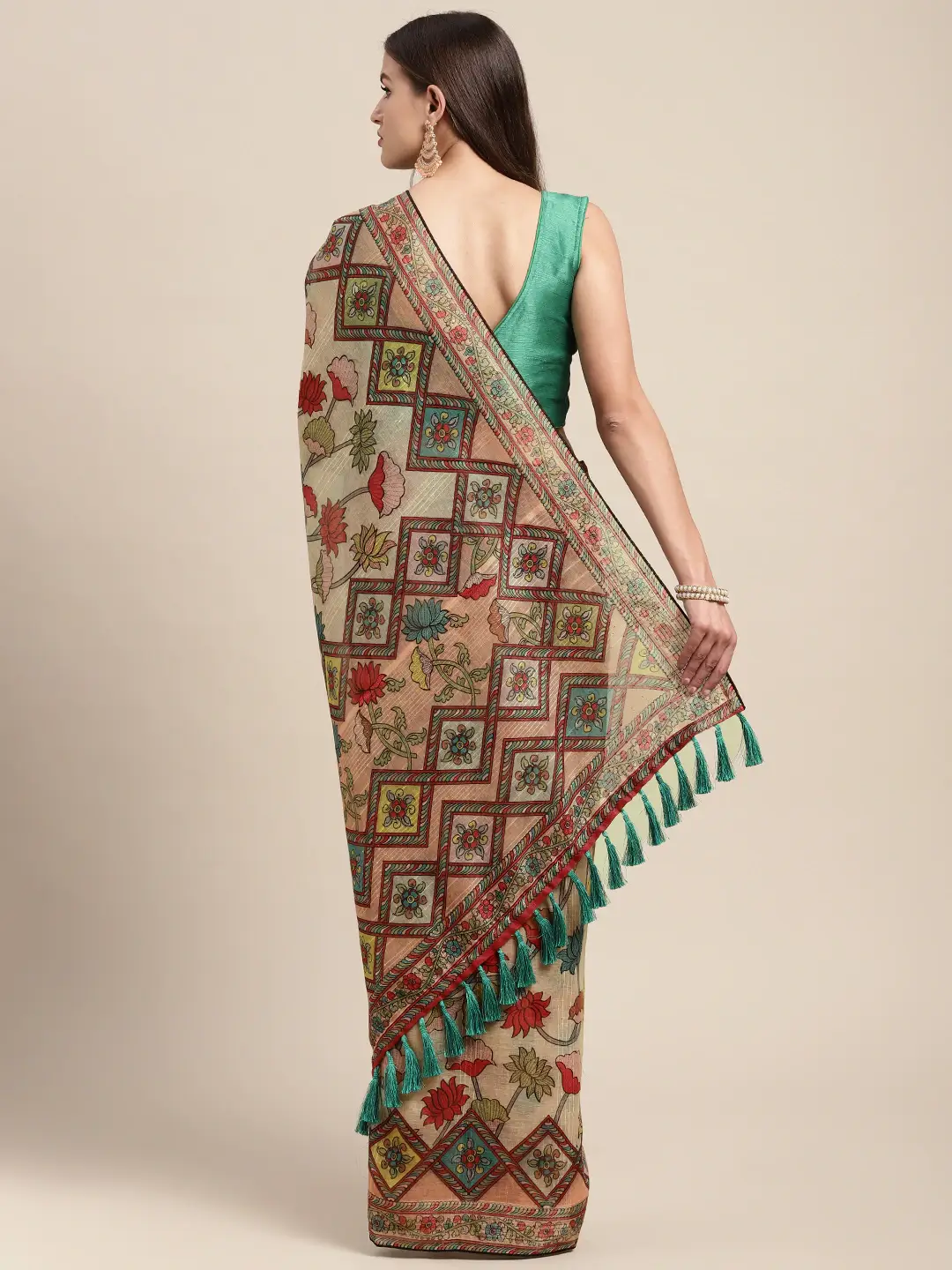 Soft Linen Kalamkari Print Party Wear Saree