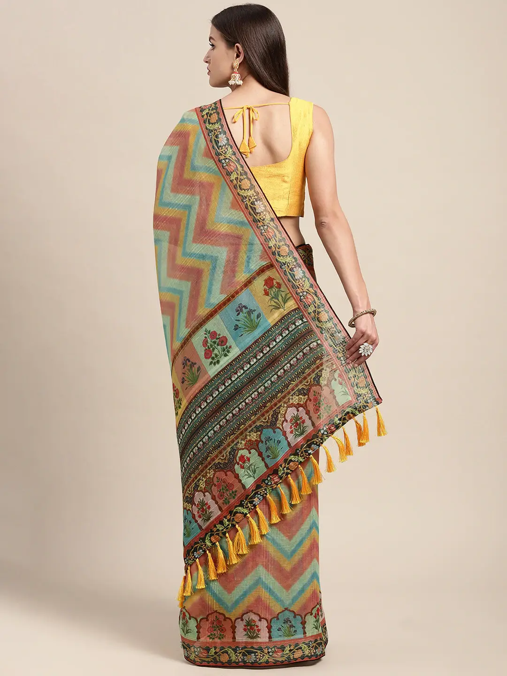 Soft Linen Kalamkari Print & Sequence Party Wear Saree