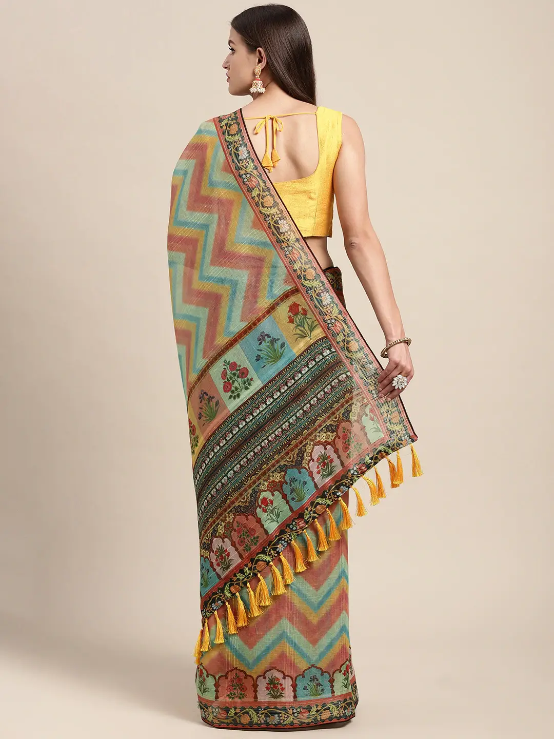 Soft Linen Kalamkari Print & Sequence Party Wear Saree