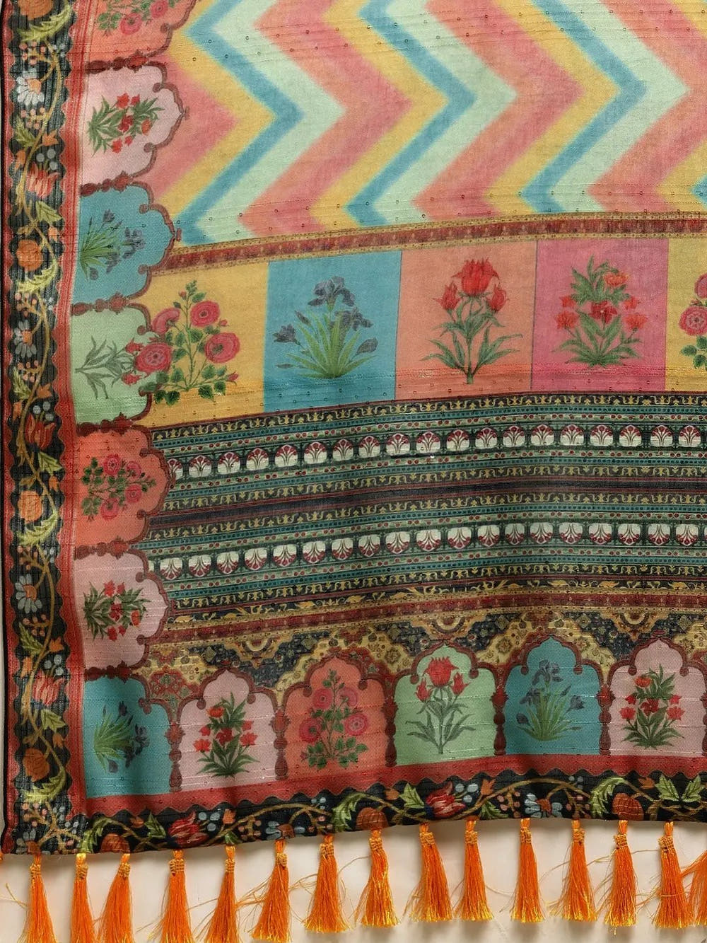 Soft Linen Kalamkari Print & Sequence Party Wear Saree