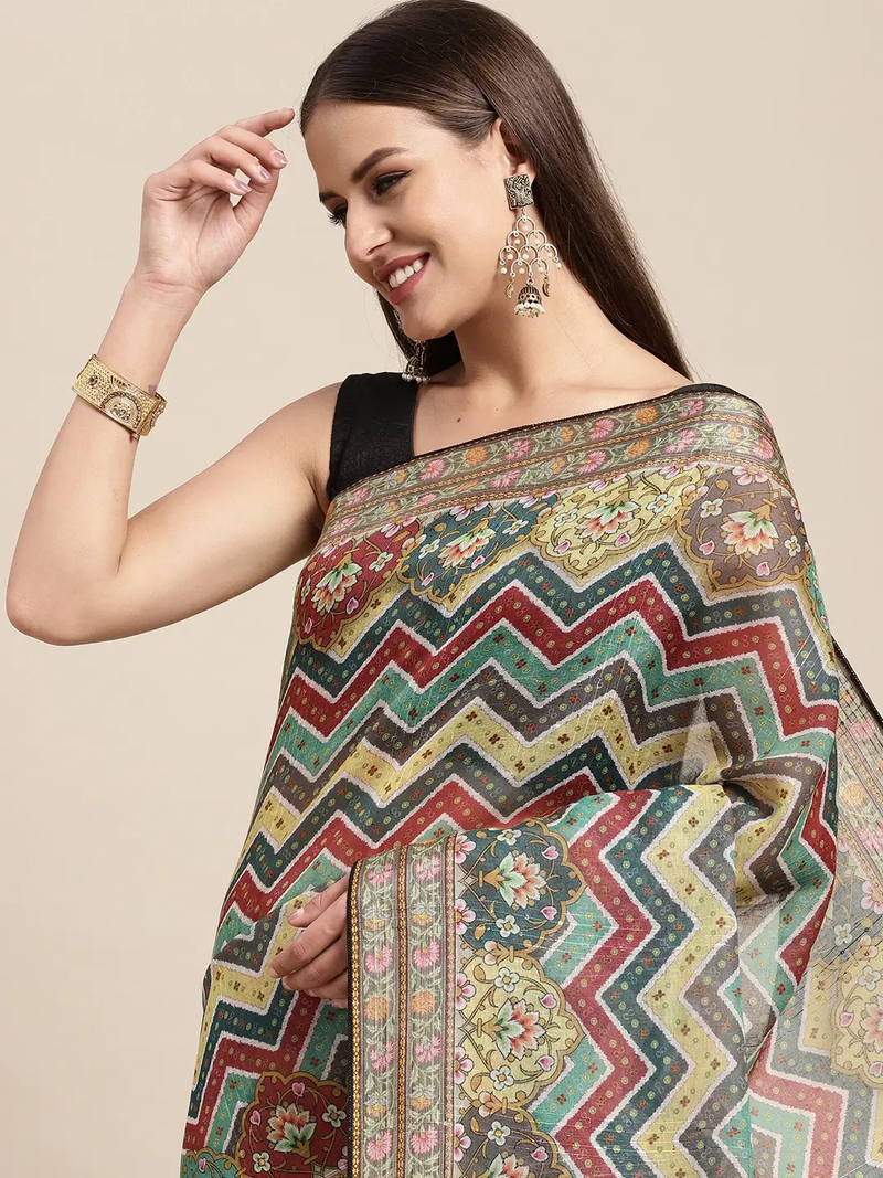 Soft Linen Leheriya Print &Sequence Work Saree