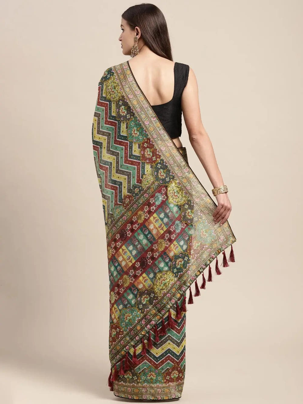 Soft Linen Leheriya Print &Sequence Work Saree