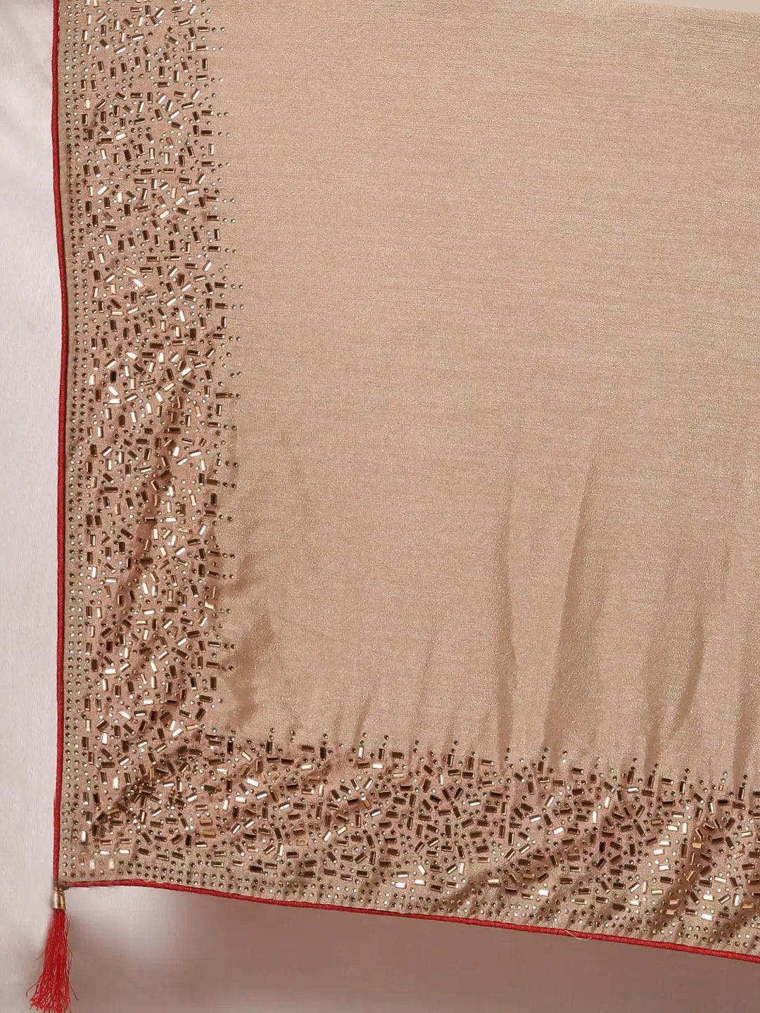 Beige Colour Poly Silk Saree With Stones Work
