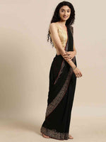 Black Colour Poly Silk Saree With Stones Work