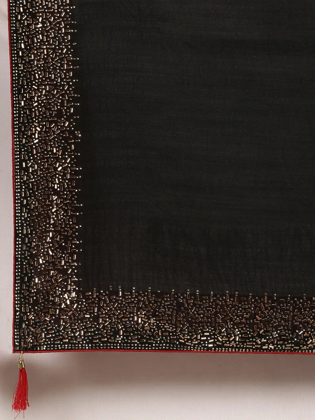 Black Colour Poly Silk Saree With Stones Work