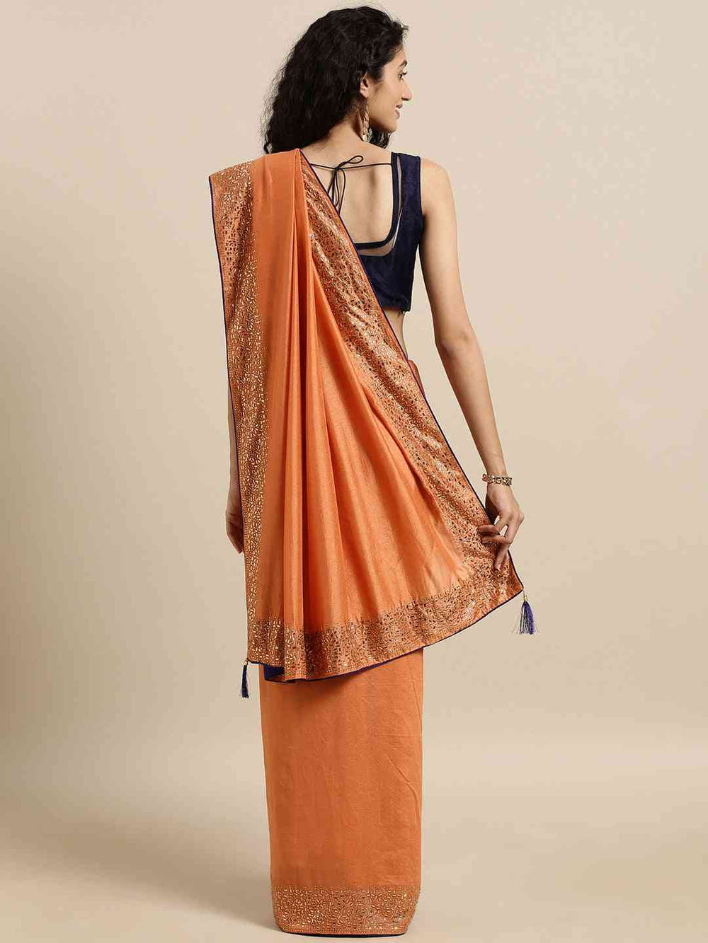 Peach Colour Poly Silk Saree with Stones Work