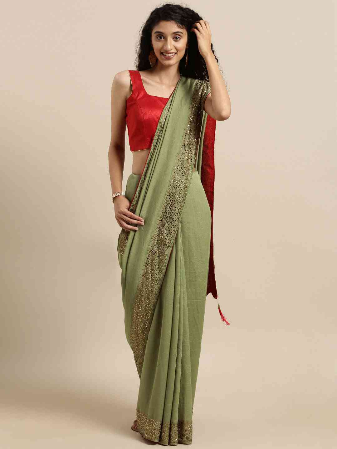 Green Colour Poly Silk Saree