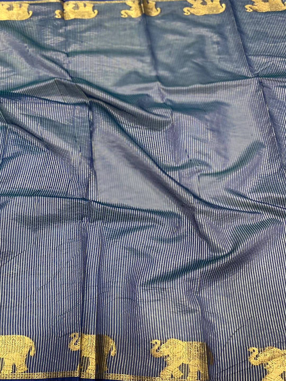 Blue Pure Silk Bandhani Butti Saree