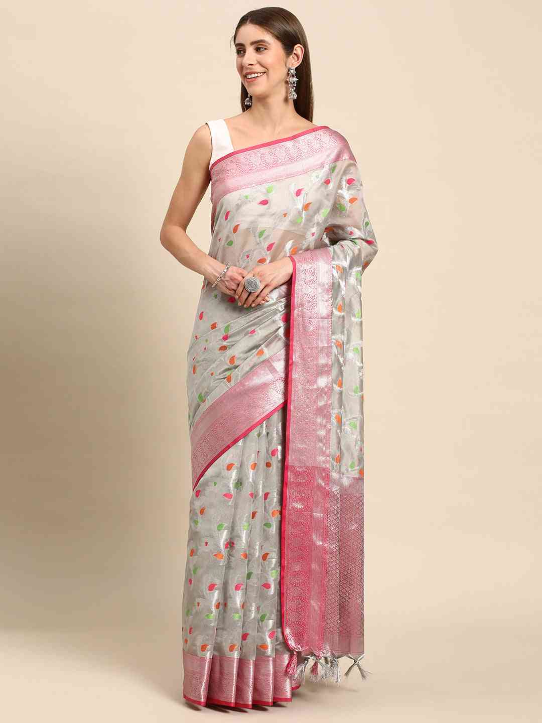 Pure Kota Zari Silk Saree With Floral Print