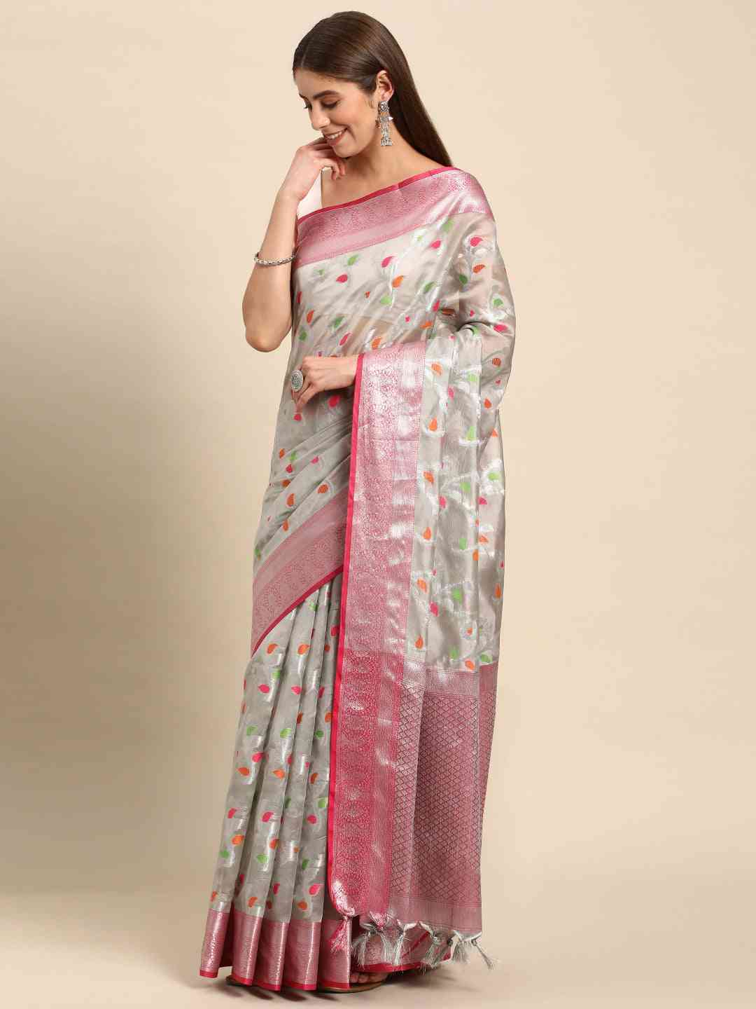 Pure Kota Zari Silk Saree With Floral Print