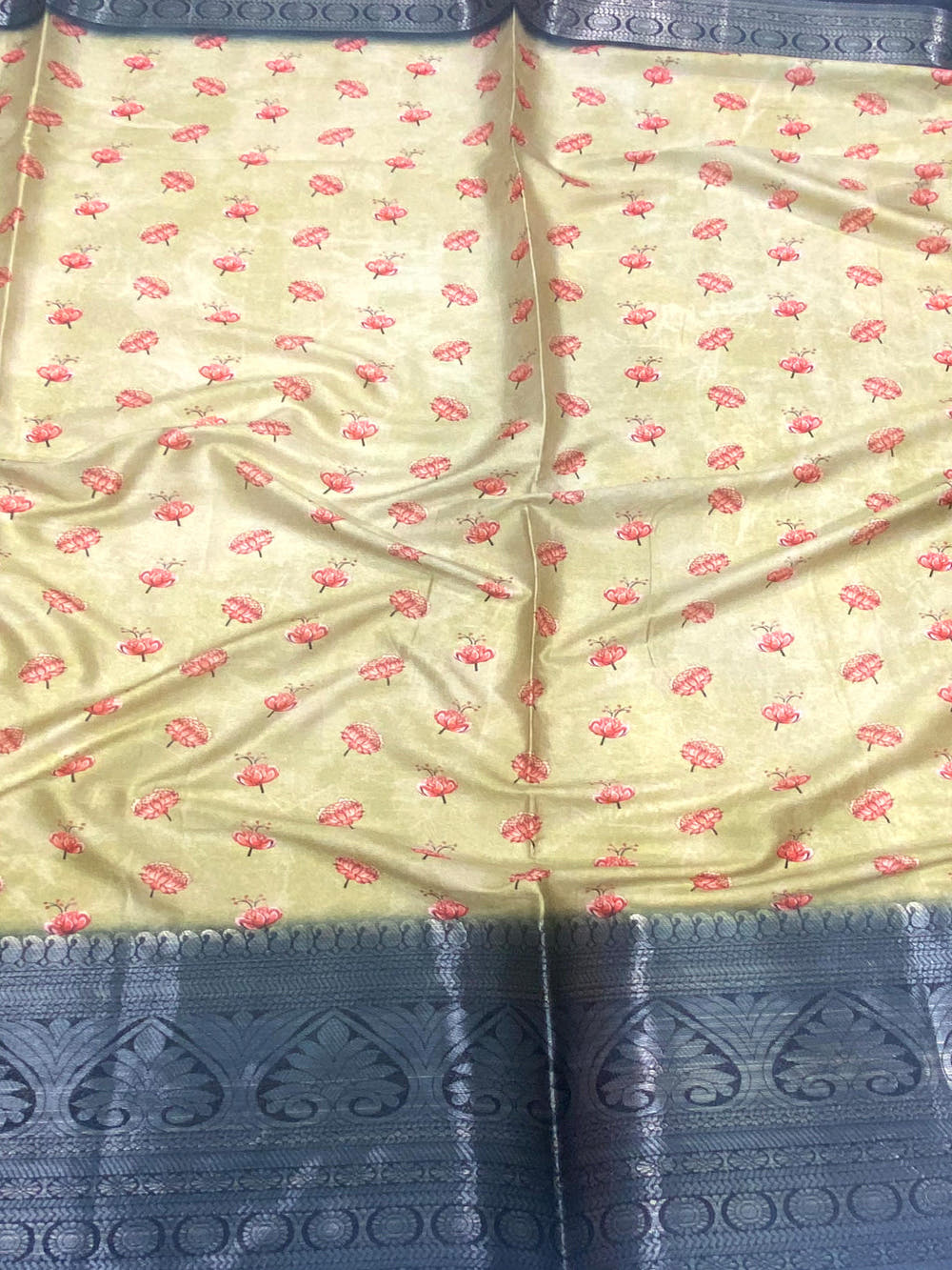 Pista Soft Silk Floral Ombre Print Saree