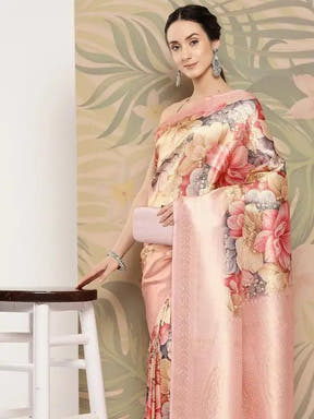 Banarasi soft silk sarees with intricate flower prints