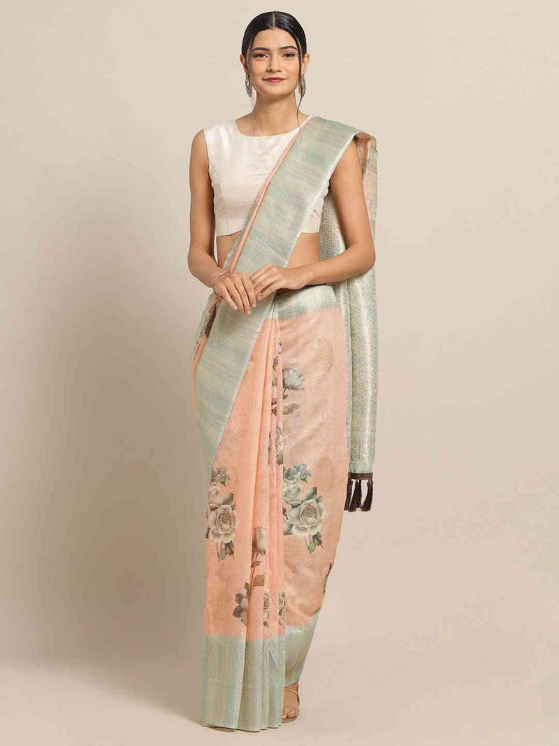 Exclusive Cotton Slub Silk Zari Weaving Digital Print Festive Wear Saree