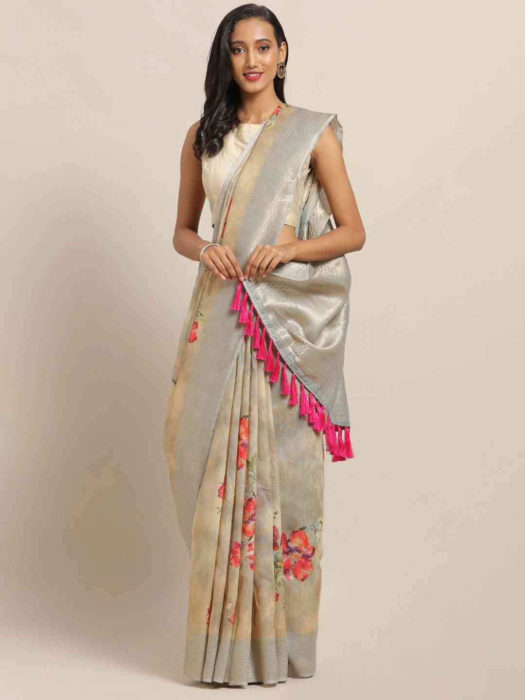 Exclusive Cotton Slub Silk Zari Weaving Digital Print Festive Wear Saree