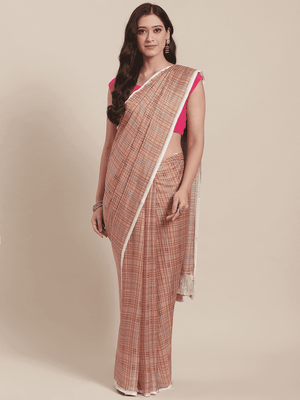 Stylish Multi Colour Checked Print Saree With Resham Tassel