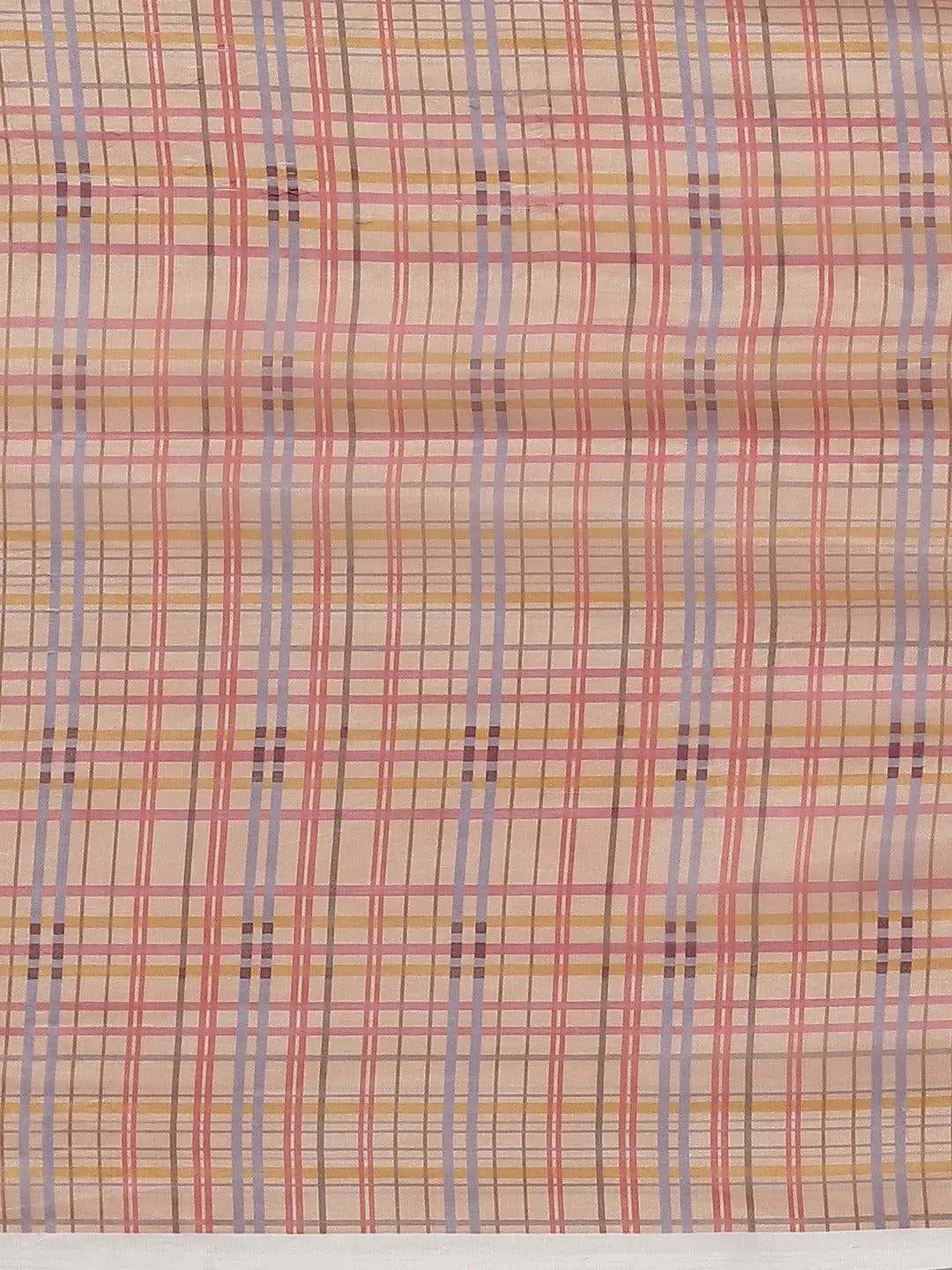 Stylish Multi Colour Checked Print Saree With Resham Tassel