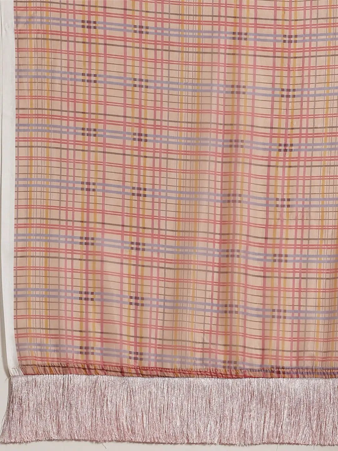 Stylish Multi Colour Checked Print Saree With Resham Tassel