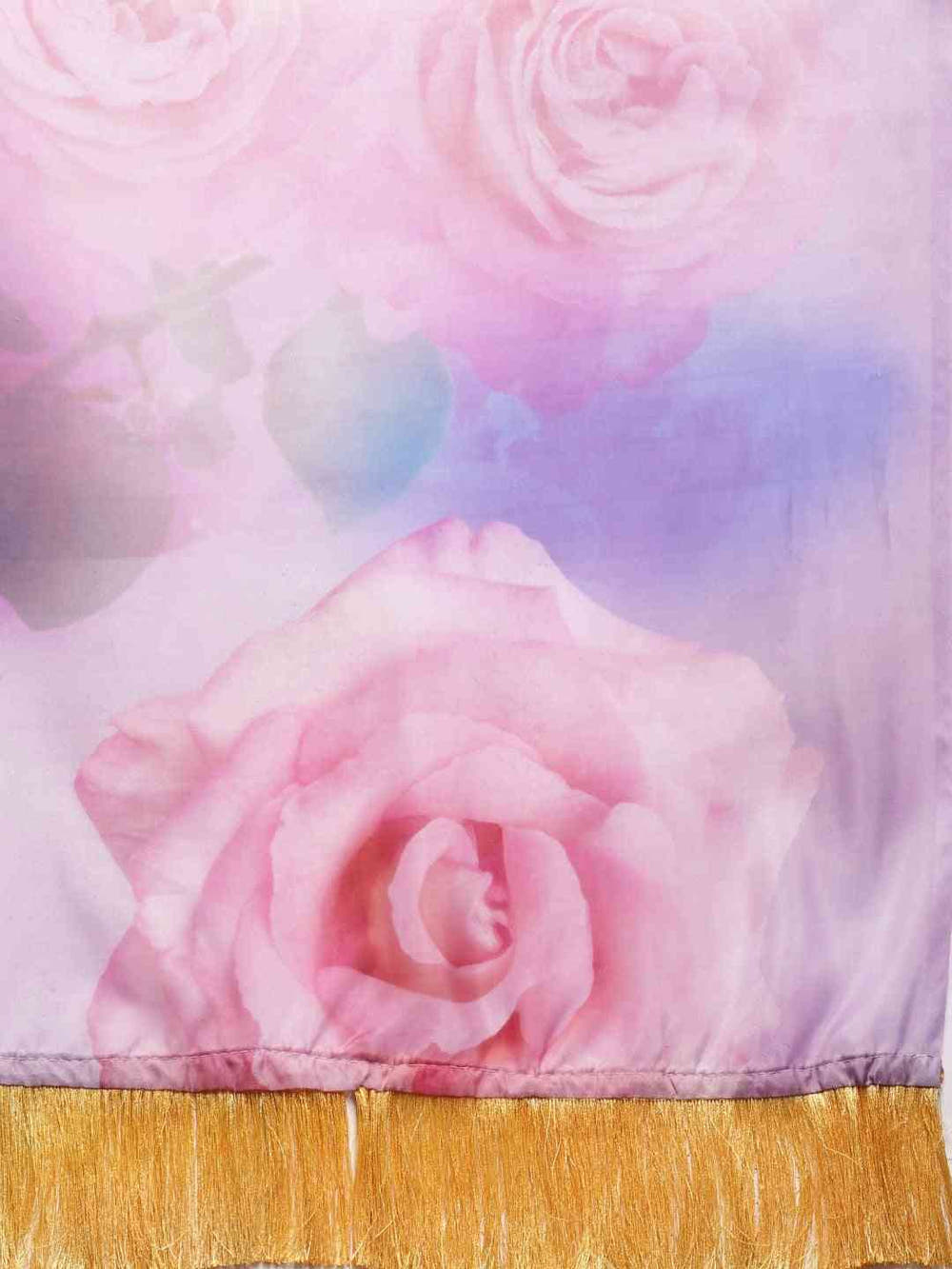 Multi Colour Floral Printed Pure Tebi Silk Saree With Resham Tassel
