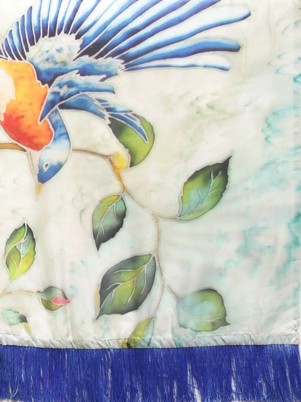 Floral Printed White Colour Pure Tebi Silk Saree With Resham Tassel