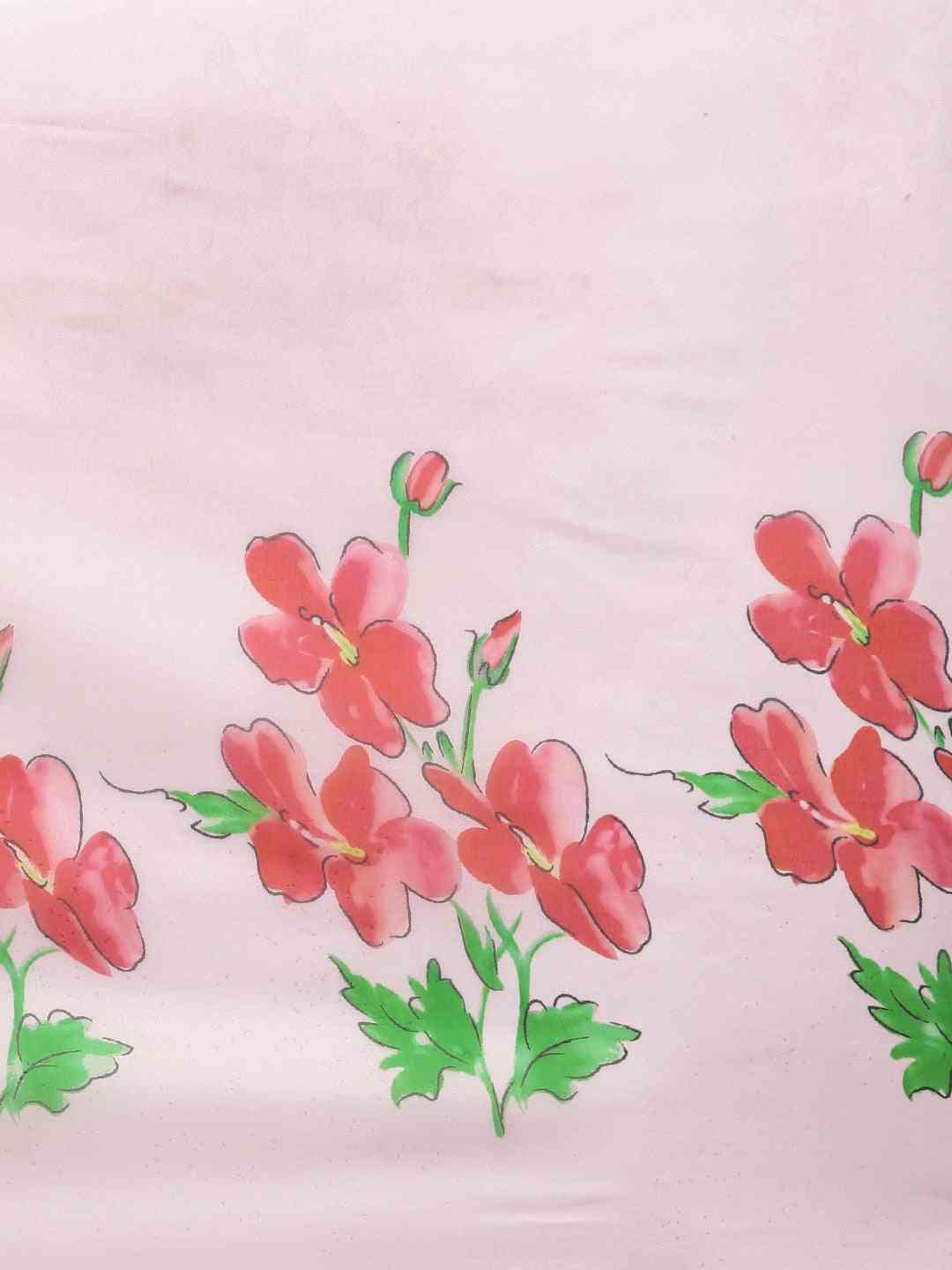 Pink Colour Floral Printed Pure Tebi Silk Saree With Resham Tassel