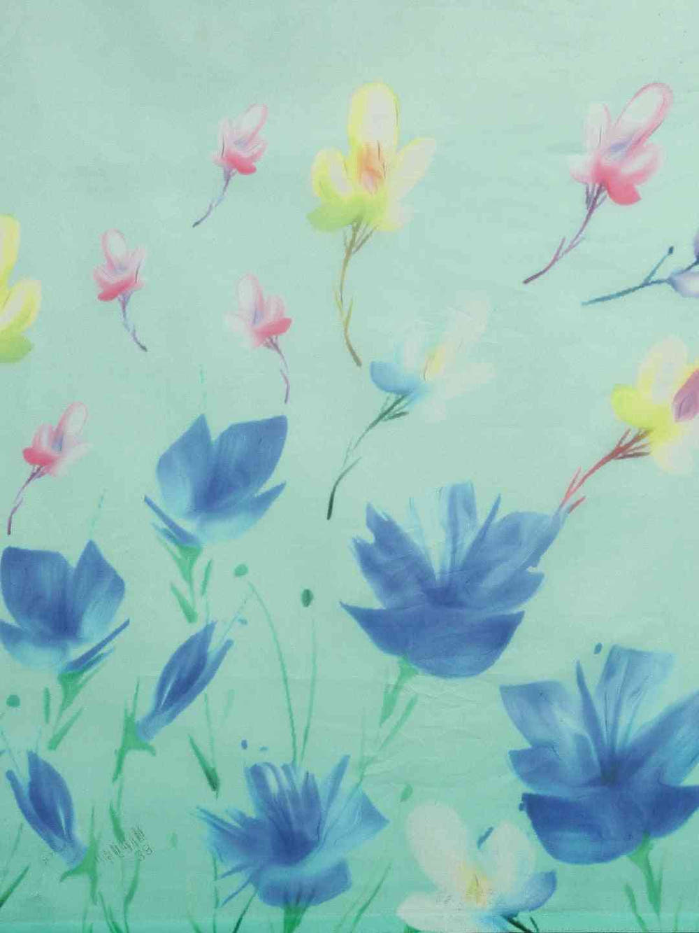 Auqa Colour Floral Printed Pure Tebi Silk Saree With Resham Tassel