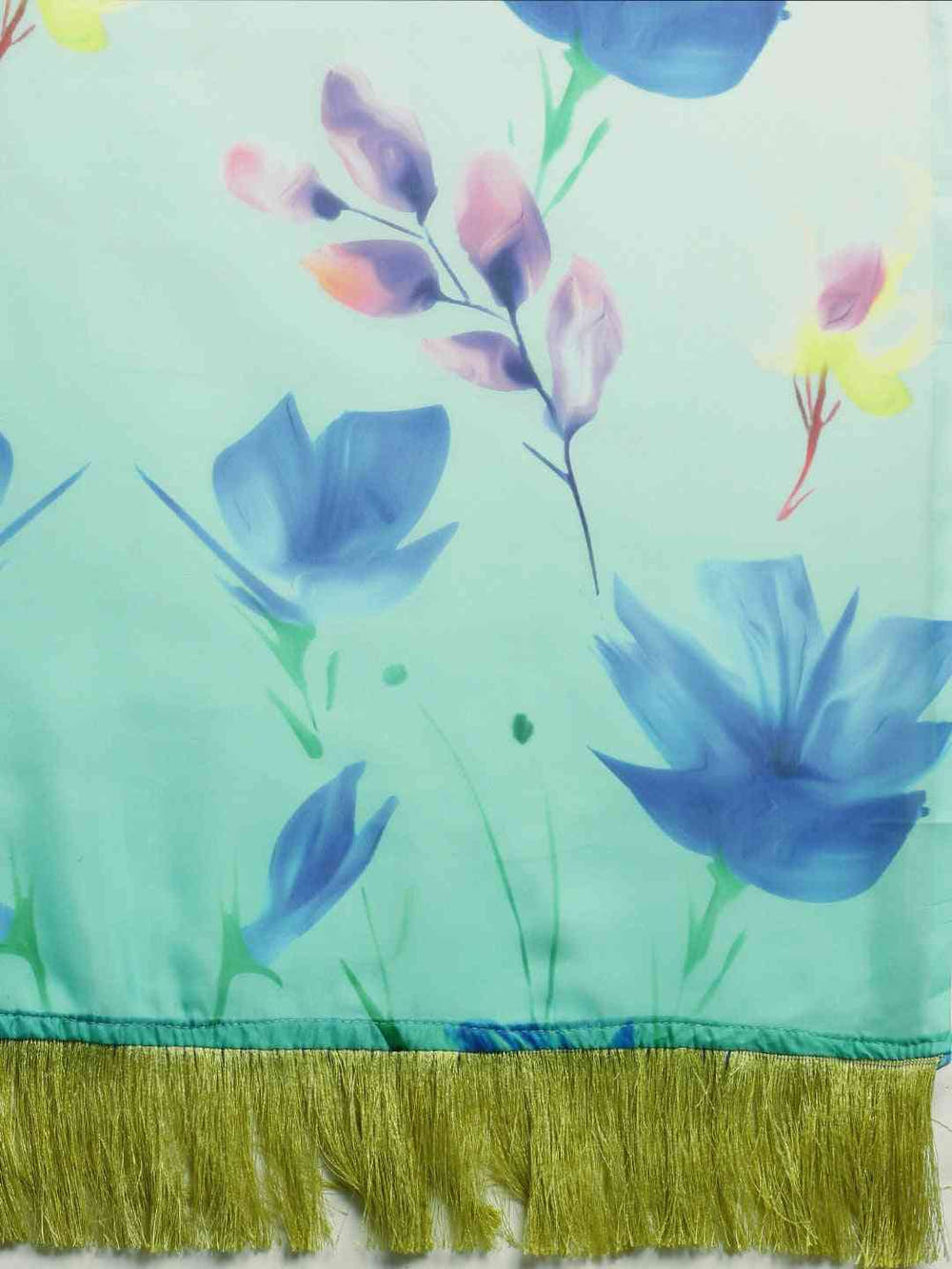 Auqa Colour Floral Printed Pure Tebi Silk Saree With Resham Tassel