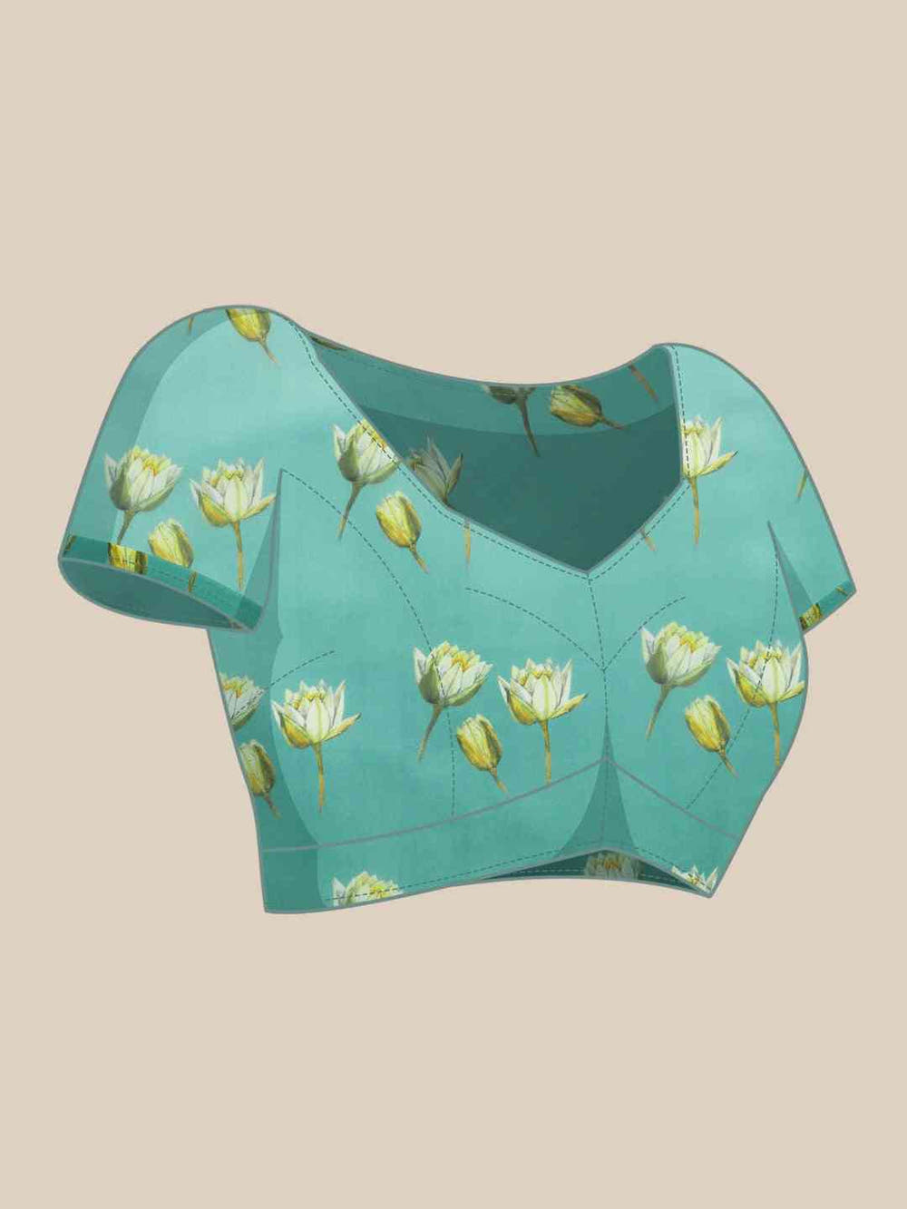 Turquoise Colour Floral Printed Pure Tebi Silk Saree With Resham Tassel