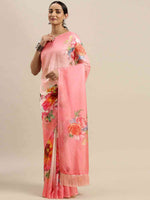 Pink Colour Floral Printed Pure Tebi Silk Saree With Resham Tassel