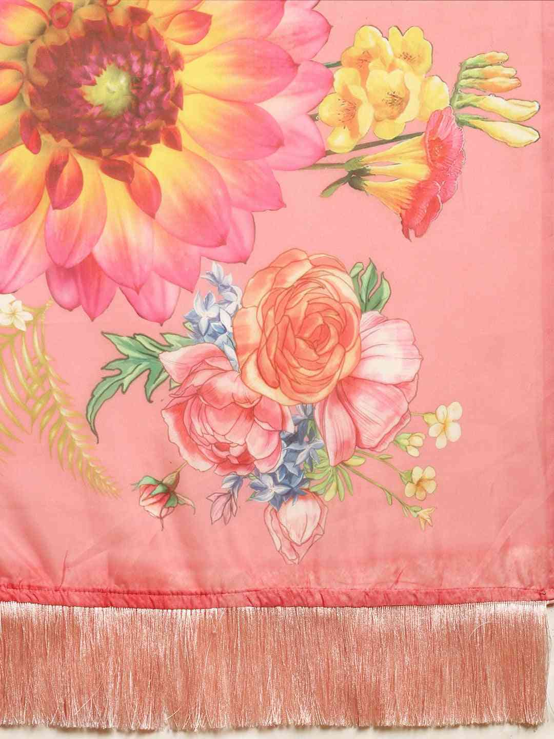Pink Colour Floral Printed Pure Tebi Silk Saree With Resham Tassel