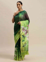 Green Colour Floral Printed Pure Tebi Silk Saree With Resham Tassel