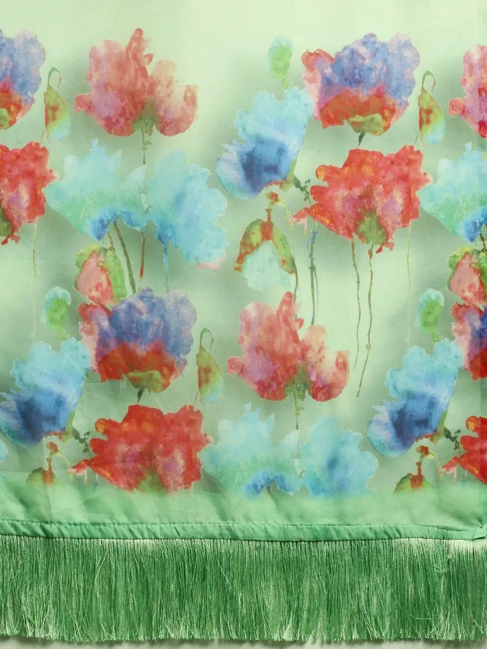 Green Colour Floral Printed Pure Tebi Silk Saree With Resham Tassel