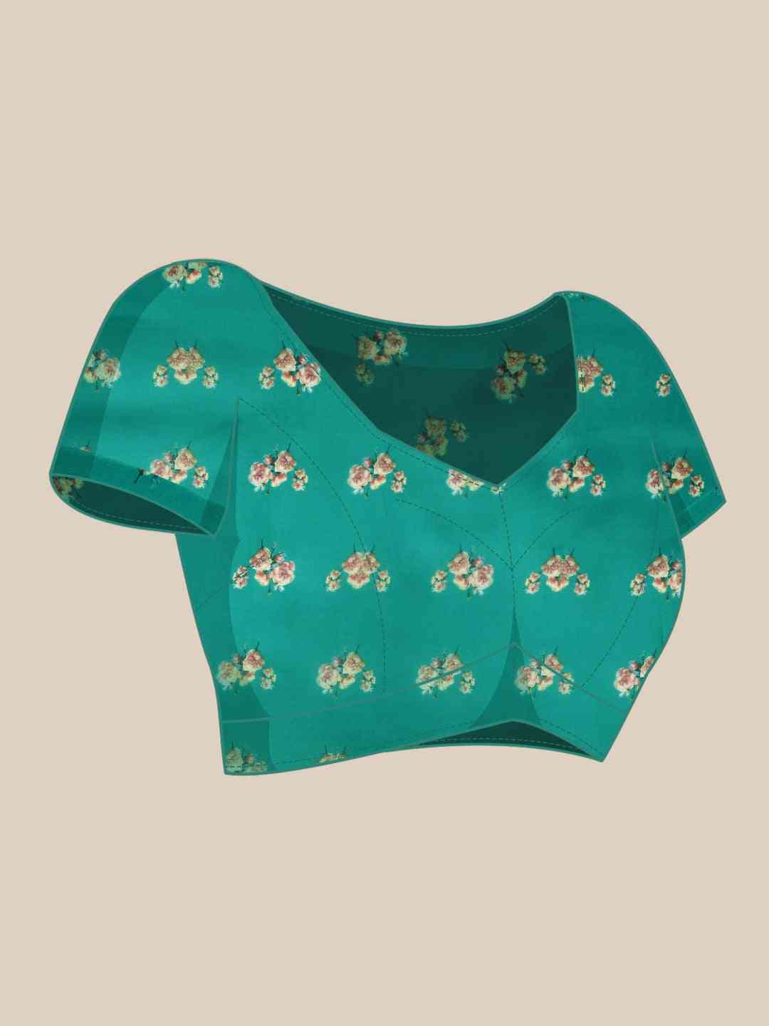 Turquoise Colour Floral Printed Pure Tebi Silk Saree With Resham Tassel