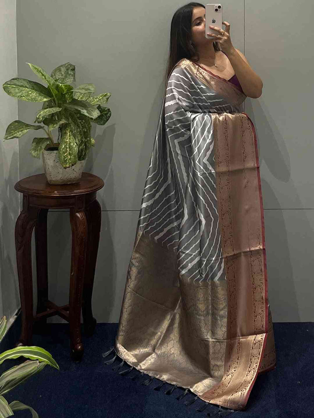 Exclusive Kanchi Zari Border Leheriya Design Party Wear Saree