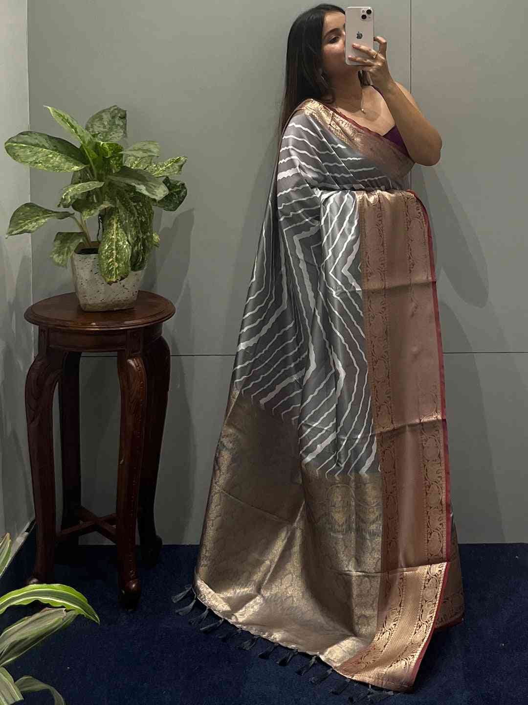 Exclusive Kanchi Zari Border Leheriya Design Party Wear Saree