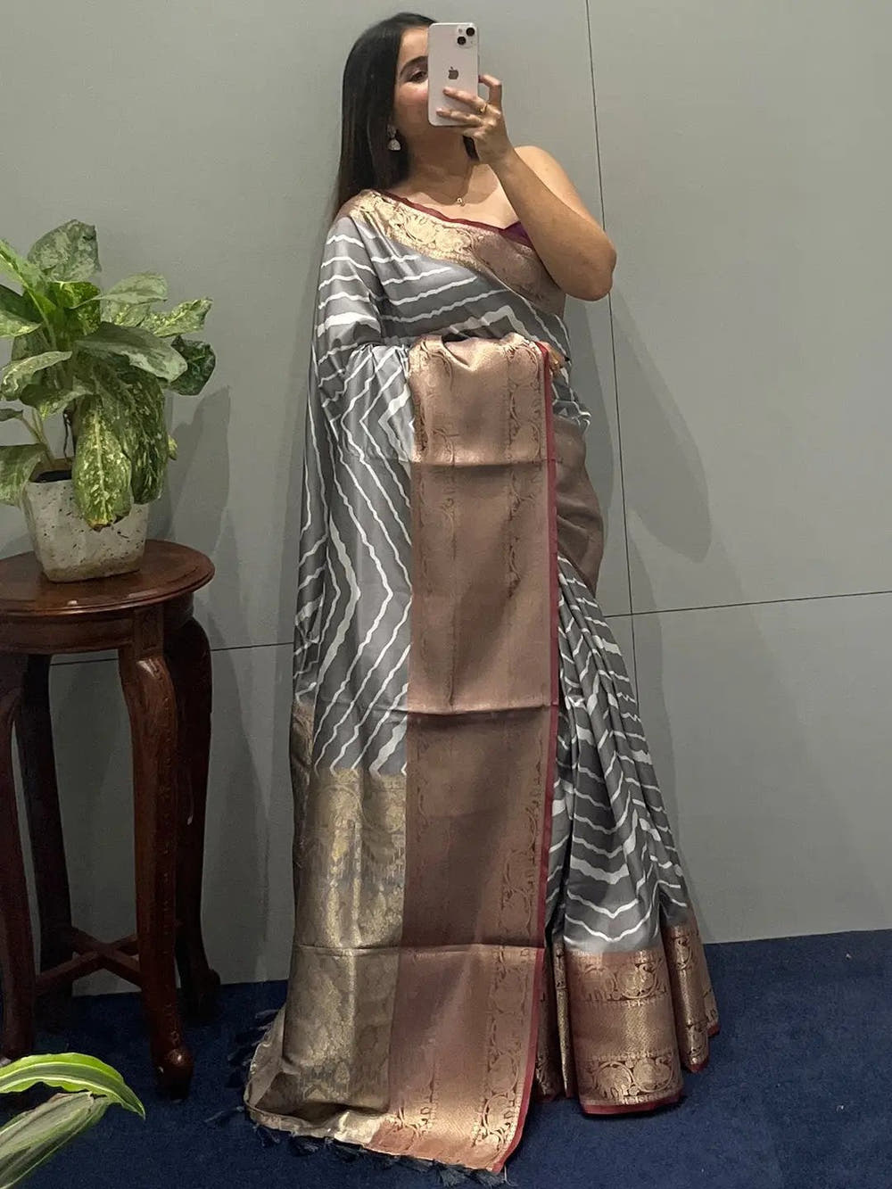 Exclusive Kanchi Zari Border Leheriya Design Party Wear Saree