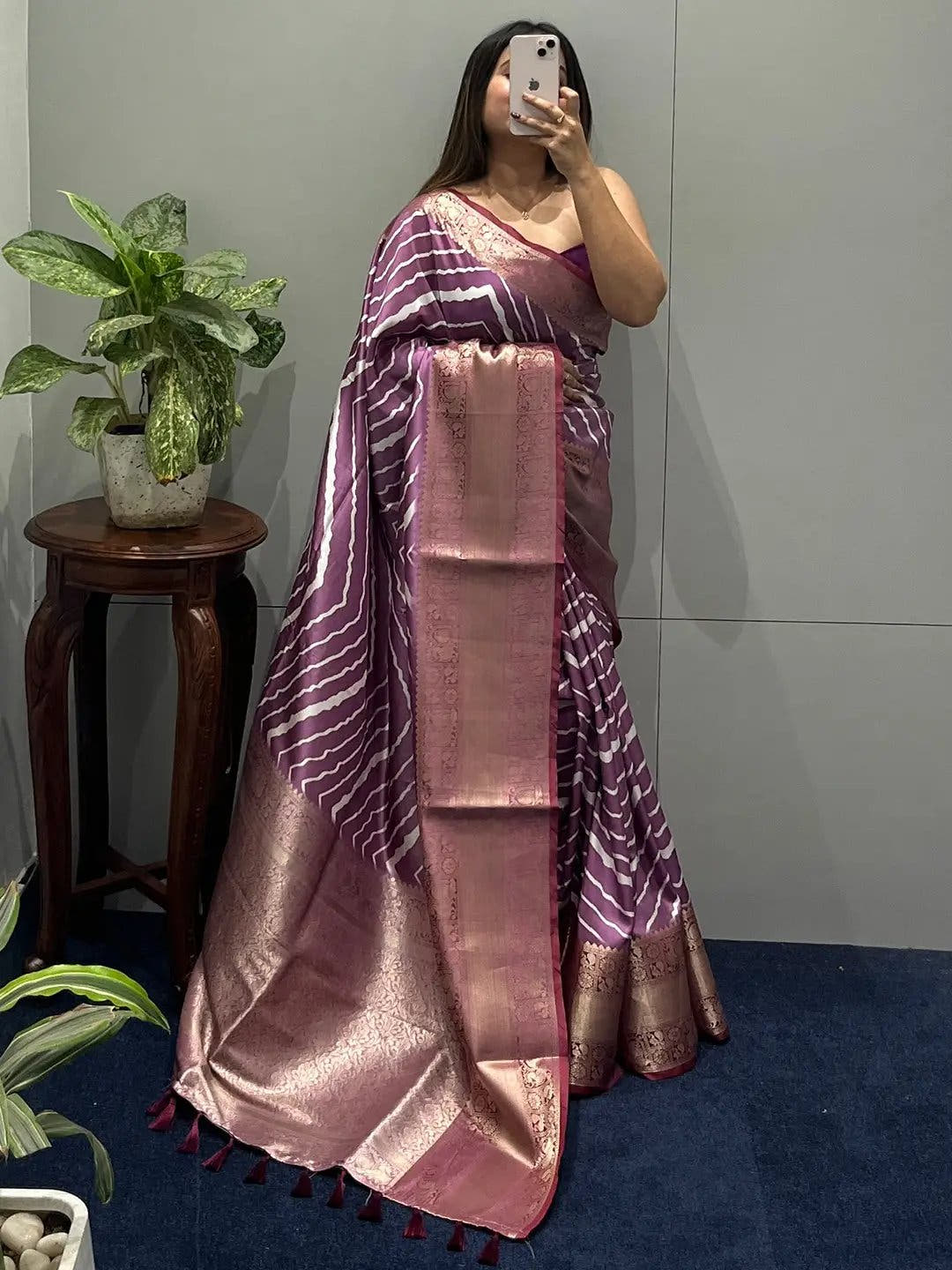 Exclusive Kanchi Zari Border Leheriya Design Party Wear Saree