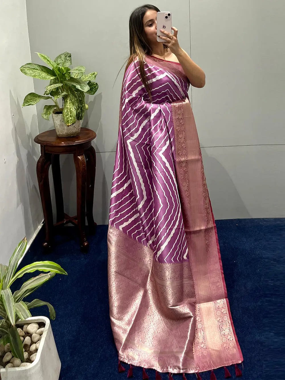 Exclusive Kanchi Zari Border Leheriya Design Party Wear Saree