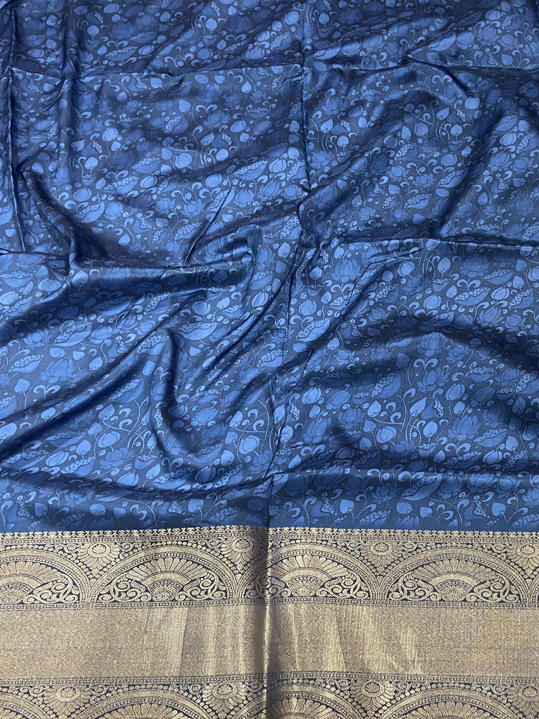 Blue Orchid Soft Silk Kalamkari Saree