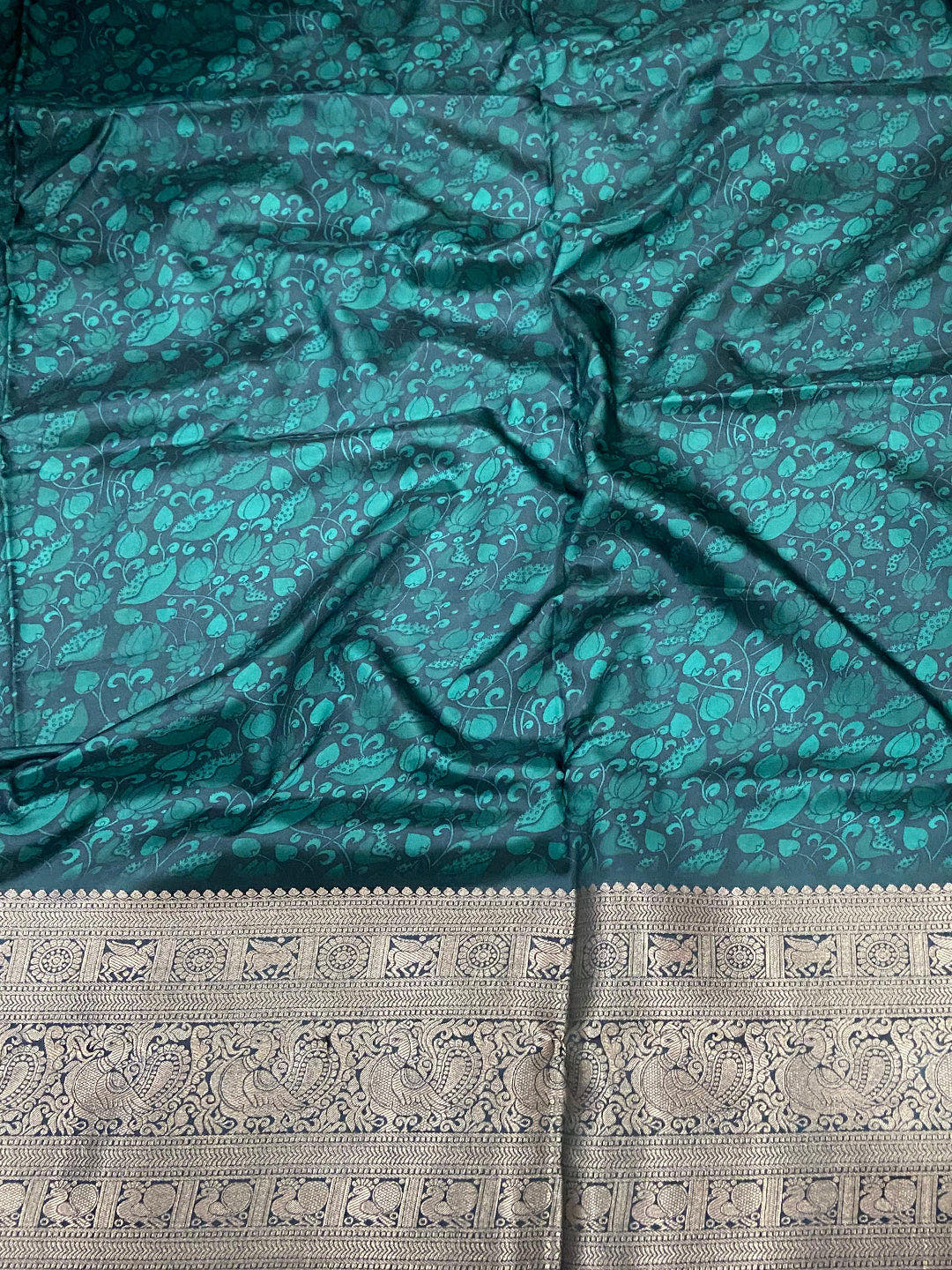Ocean Teal Soft Silk Kalamkari Saree