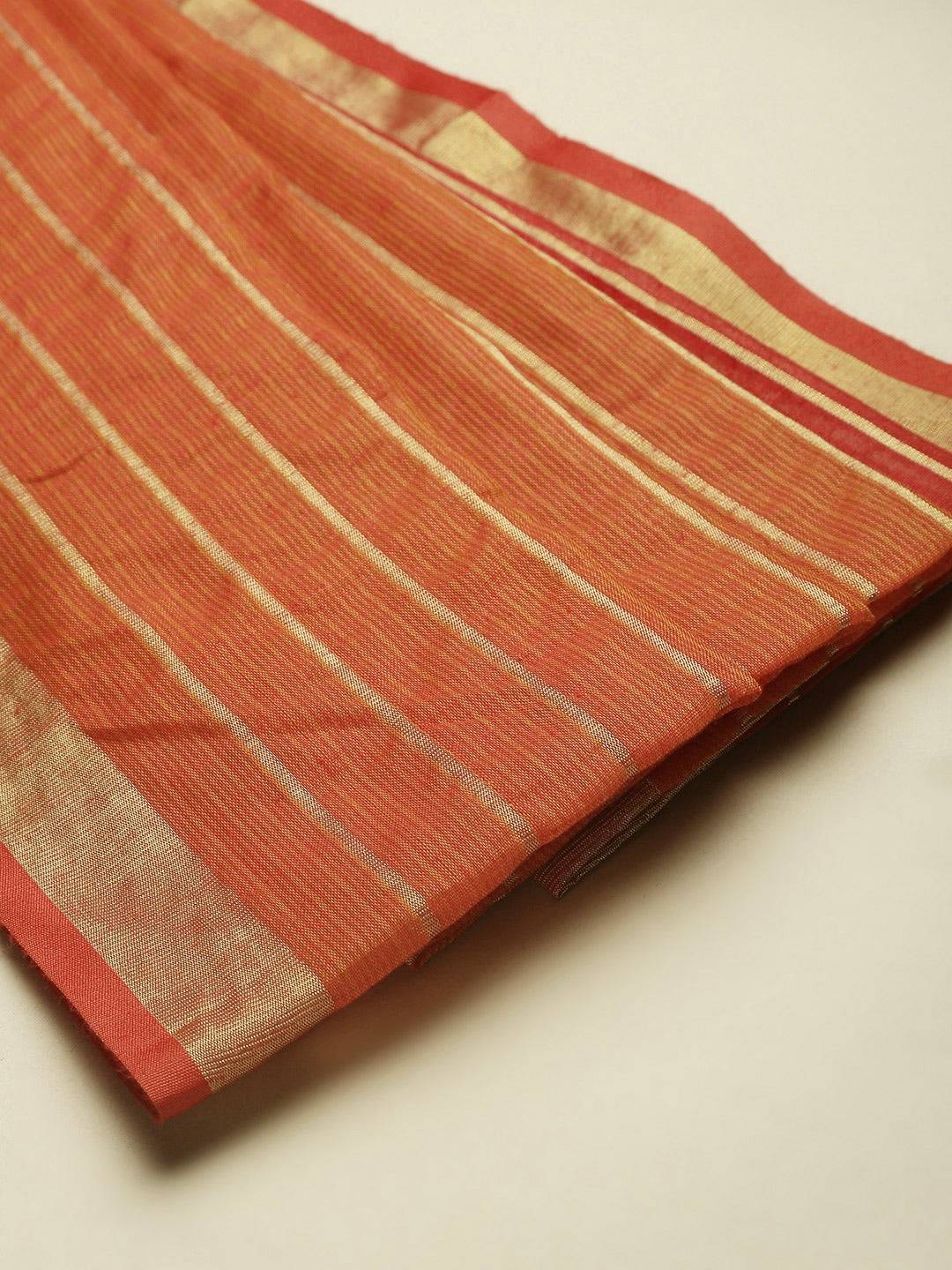 Orange Kota Doria Zari Butti Festive Wear Saree