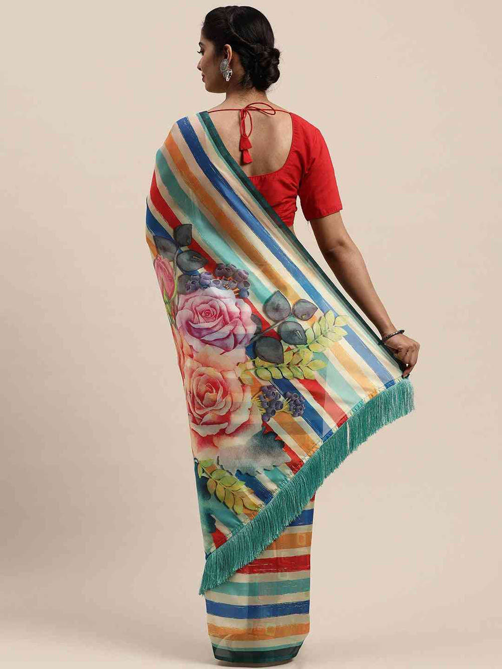 Pure Silk Resham Tassel And Striped Work Saree